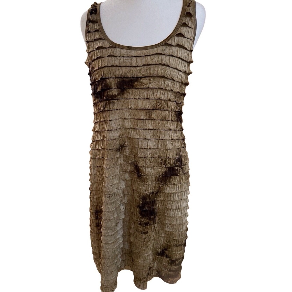 INC Small flapper ruffle shift A line dress Gold and Bronze Mix Sleeveless Racer